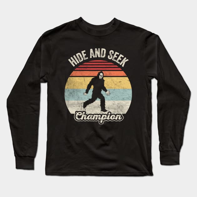 Retro Vintage Bigfoot Hide And Seek Champion Funny Camping Hiking Outdoor Long Sleeve T-Shirt by SomeRays